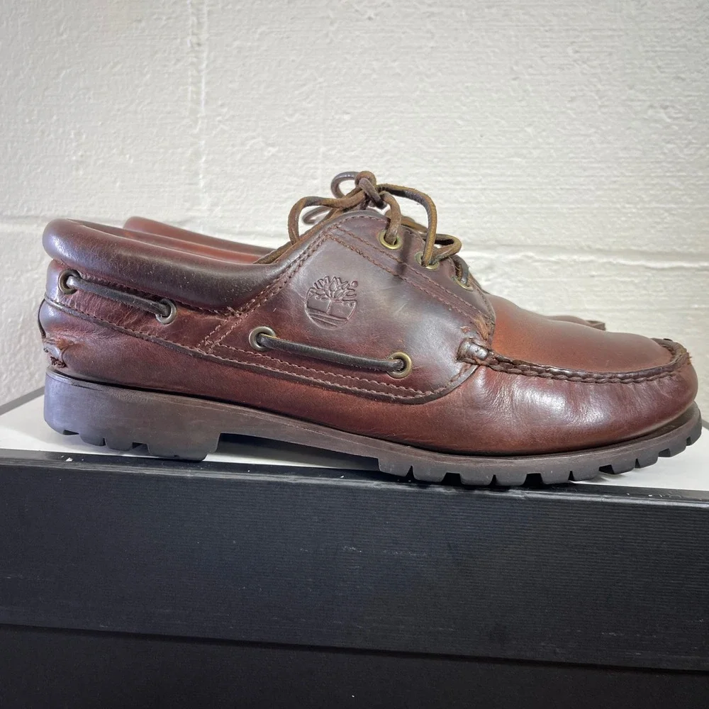 Timberland 3-Eye Classic Lug Boat Shoes Burgundy Leather Men's Size 8 D